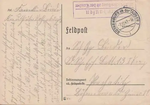 Templier de la poste de Landpost Dornhausen sur ROTHENBURG si le TAUBER 7.10.1942, sur PK