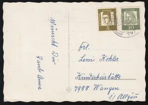 Landpost-Stempel 7971 Merazhofen Gemeinde Gebrazhofen auf AK Neujahr 21.12.1963
