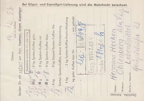 Landpost-Stempel Ohlenberg über Linz auf Drucksache SSt LINZ 17.12.1953