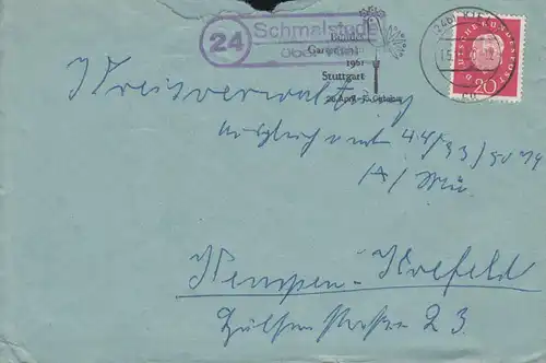 Temple de la poste de campagne Smalstede sur KIEL 15.11.1960 sur lettre à Kempen