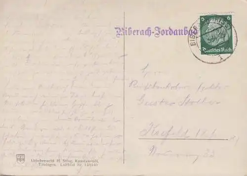 Landpost-Stempel Biberach-Jordanbad auf passender AK BIBERACH (RISS) 25.8.1934