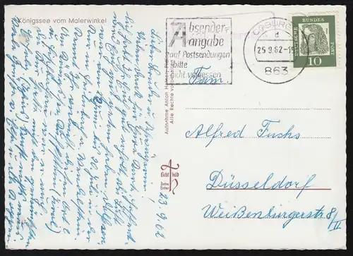 Landpost-Stempel 8631 Scherneck auf AK Königssee, COBURG 25.9.1052 
