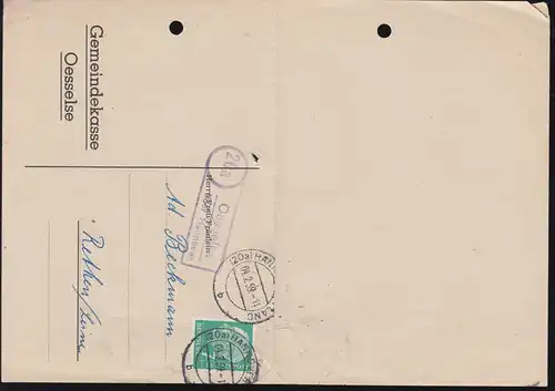 Landpost-Stempel Oesselse über HANNOVER 4.2.1959 auf Drucksache nach Rethen