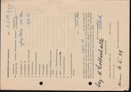 Le temple de Landpost Osselse sur HANNOVER 4.2.1959 sur impression après Rethen