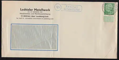 Landpost-Stempel Seestall über LANDSBERG (LECH) 21.7.1958 auf Fensterbrief