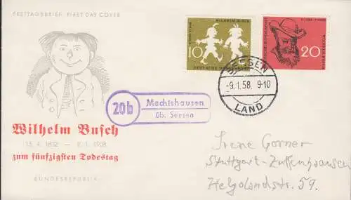 Landpost-Stempel Mechtshausen über SEESEN LAND ET-O 9.1.58 Schmuck-FDC 281-282