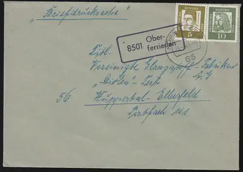 Landpost-Stempel 8501 Oberferrieden über NÜRNBERG 23.4.1963 auf Briefdrucksache