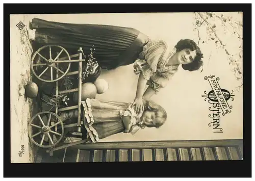 Bahnpost CÖLN-REMSCHEID ZUG 1016 -15.4.1911 auf Oster-AK Frau mit Kind