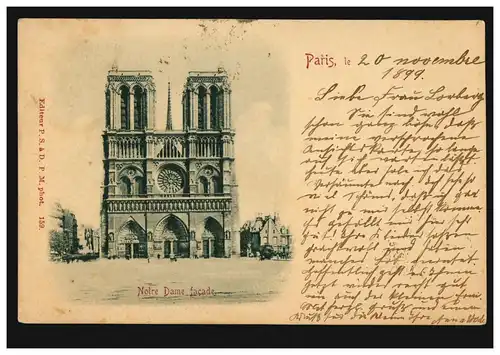 Frankreich Paris: Notre Dame facade. 20.11.1899 nach NORTHEIM/HANNOVER 21.11.99