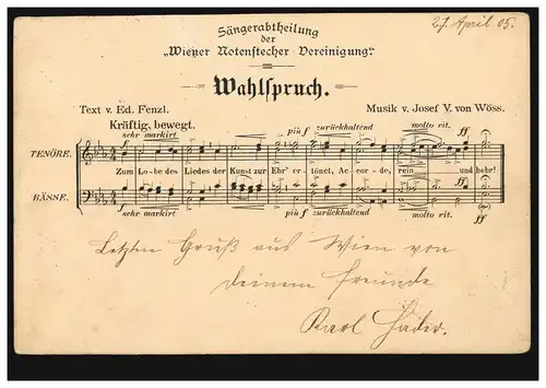 Österreich Sänger-Abteilung der Wiener Notenstecher-Vereinigung, WIEN 28.4.1905
