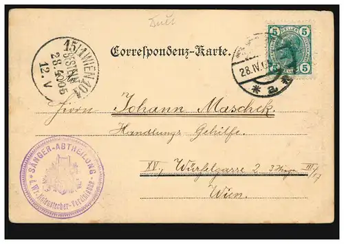 Autriche Division chanteur de l'Association de la Notenstecher de Vienne, WIENNE 28.4.1905