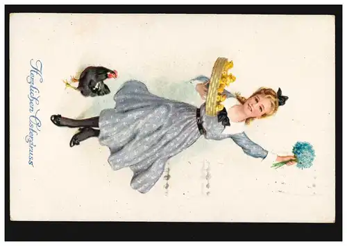 AK Pâques: Fille avec poussin Autruche de poulet, HAMBURG 30.3.1929