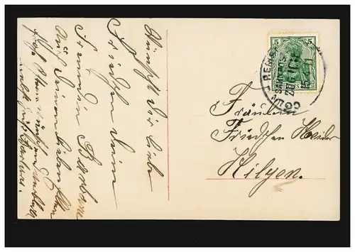 Bahnpost CÖLN-REMSCHEID 15.4.1911 auf Oster-AK Frau mit Weidenkätzchen