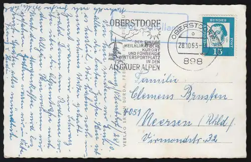 Landpost-Stempel 8981 Schöllang auf AK St. Peter, OBERSTDORF 28.10.1963