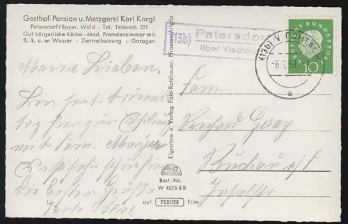 Temple de la poste de campagne de Patersdorf sur VIECHTACH 6.7.1959 sur AK Paterndorf 5 images