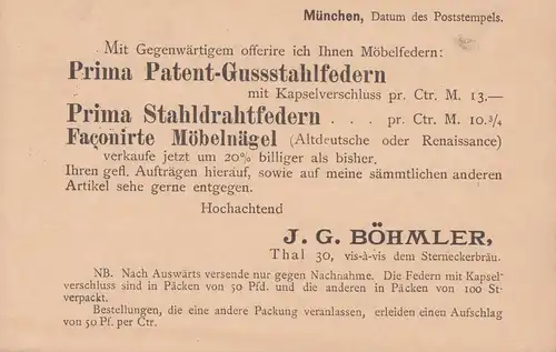 Bayern Postkarte P 29II/01 Marque de contrôle A, MÜNCHEN 19.5.1885 vers Kissingen