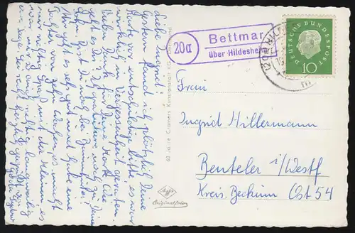 Landpost-Stempel Bettmar über HILDESHEIM, AK Wallanlagen Kehrwiedertum, um 1960