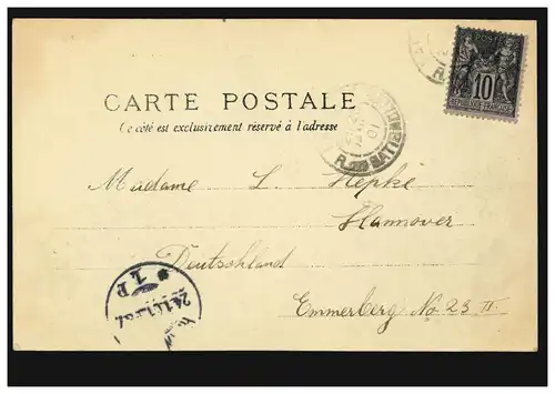 France AK Paris: Gare ferroviaire, 23.1.1901 vers HANNOVER 24.1.19.01