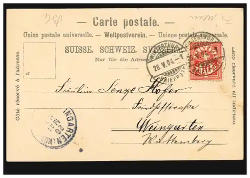 Schweiz AK Rapperswil: Das Schloss, WINTERTHUR 26.5.1904 nach WEINGARTEN 26.5.04