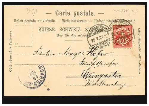 Suisse AK Rapperswil: Le château, WINTERTHUR 26.5.1904 selon WEINGARTEN 26.5.04