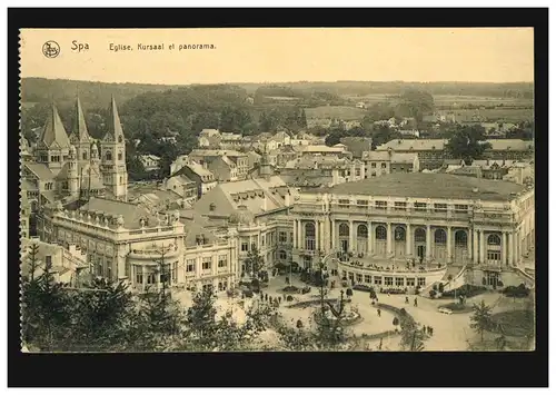 Belgique AK Spa: Panorama avec église et Kursaal, Poste de terrain SPA 11.4.1915 avec BS