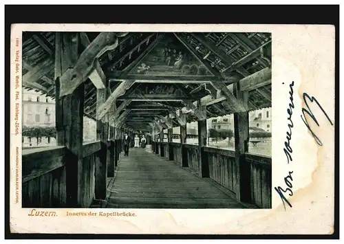 Suisse AK Lucerne Interne du pont de la chapelle, LUZERN 11.9.1903 vers ELBEUF 12.9.03