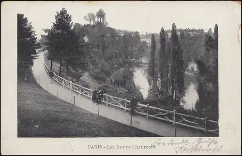 AK Paris: Le Buttes-Chaumont - Im Park, PARIS R. DE  BOURGOGNE 22.4.1905  