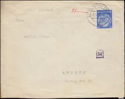 Deutsche Zensur auf Auslandsbrief 522 Hindenburg EF LITZMANNSTADT 16.10.1941