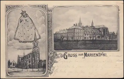 AK Gruss aus Marienthal: Kloster & Bildnis Muttergottes, 5.5.1903 n. CÖLN 6.5.03