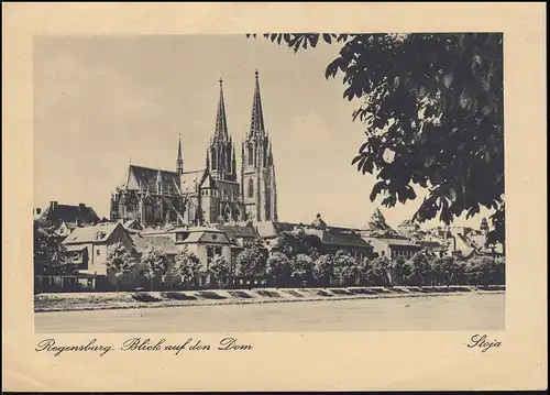 AK Regensburg: Blicka auf den Dom, SSt ACHERN (BADEN) HORNISGRINDE  27.10.1948