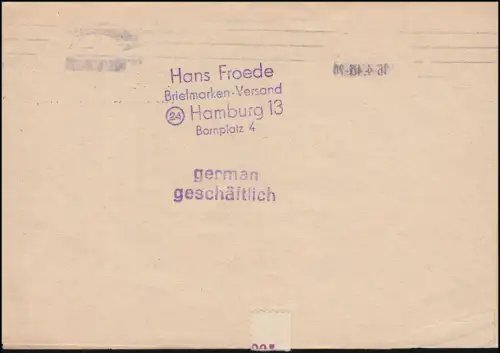 10 AM-Post 3 Pf. als MeF auf Drucksache HAMBURG 16.4.1946 nach Schwabach