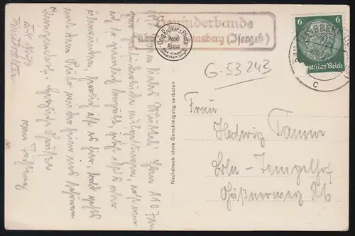 Landpost-Stempel Heufunderbaude über BAD FLINSBERG (ISERGEB) 11.8.1937