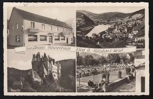 Landpost-Stempel Lieg über KARDEN (MOSEL) 30.7.1956 auf AK Gasthaus Schnorbach