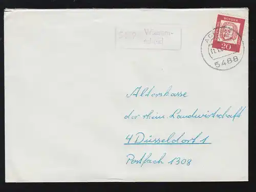 Le temple de Landpost 5489 Wiesemscheid sur lettre ADENAU 11.1.1964 à Düsseldorf