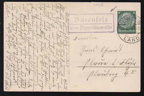 Landpost-Stempel Bärenfels über DIPPOLDISWALDE LAND 26.6.1937 auf AK Kipsdorf