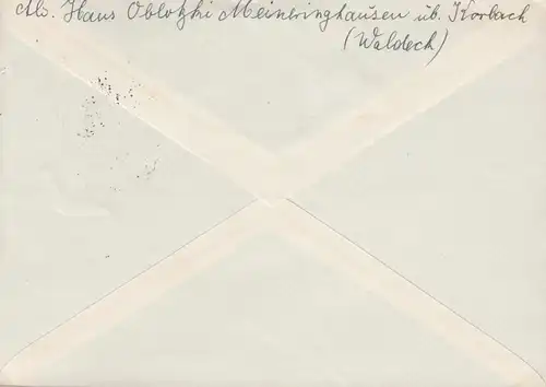 Le temple de la poste de campagne de Meinringhausen sur KORBACH 12.12.1954 sur lettre à Dortmund