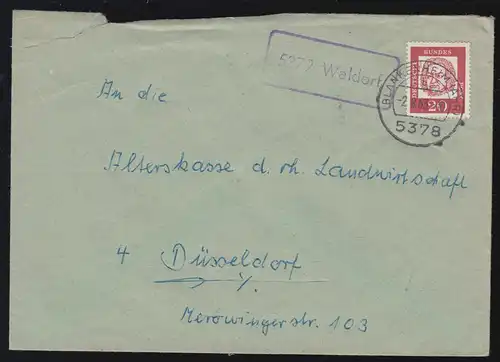 Landpost-Stempel 5379 Waldorf auf Brief BLANKENHEIM (AHR) 2.8.63 nach Düsseldorf