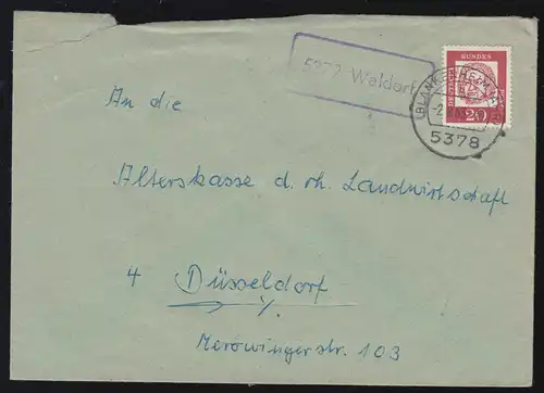 Landpost-Stempel 5379 Waldorf sur lettre BLANKENHEIM (AHR) 2.8.63 à Düsseldorf