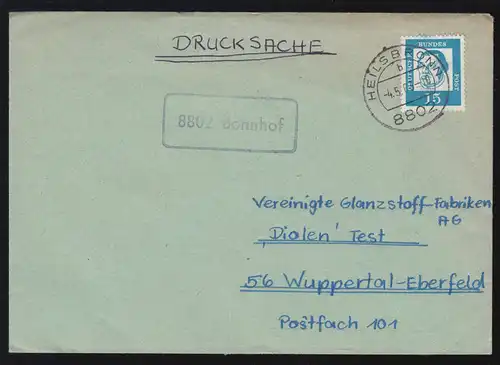 Landpost-Stempel 8802 Bonnhof auf Drucksache HEILSBRONN 4.5.1963