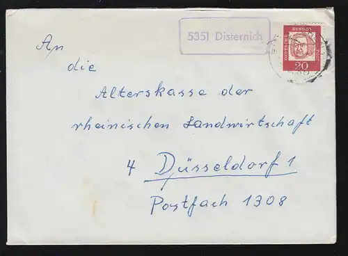 Landpost-Stempel 5351 Disternich auf Brief EUSKIRCHEN 14.9.1963 nach Düsseldorf