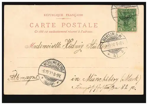 France AK Paris: L'opéra BERLIN 5.10.1900 après MÜNCHEBERG 8.10.00