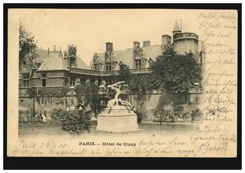 France AK Paris: Hotel de Cluny, de Paris 24.6.01 à HANNOVER 26.6.1901