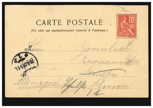 Frankreich AK Paris: Hotel de Cluny, aus Paris 24.6.01 nach HANNOVER 26.6.1901