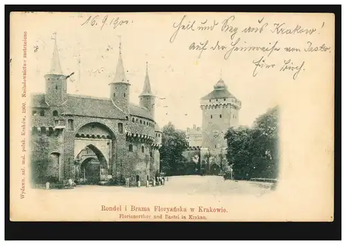 Polen AK Krakau: Florianstor/Florianertor und Bastei, 16.9.00 nach MÜNCHEN 17.9.