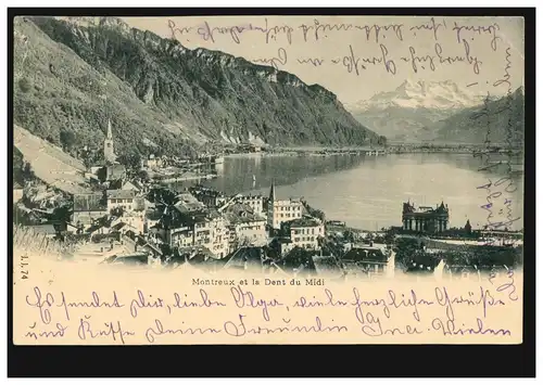 Schweiz AK Montreux: Panorama mit Genfersee, Trait-Bon-Port Montreux 3.2.1900