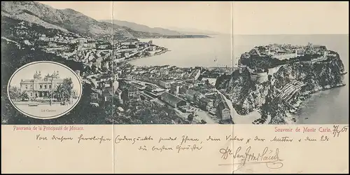 AK Fürstentum Monaco: Dreiteiliges Panorma (gefaltet) mit Casino, 8.4.1901