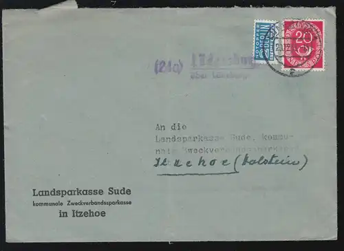 Landpost-Stempel Lüdersburg über LÜNEBURG 1953 auf Brief nach Itzehoe