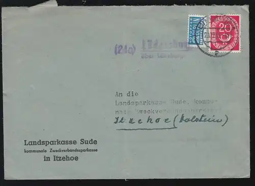 Le temple de Lüdersburg de Landpost sur LÜNEBURG 1953 sur lettre à Itzehoe