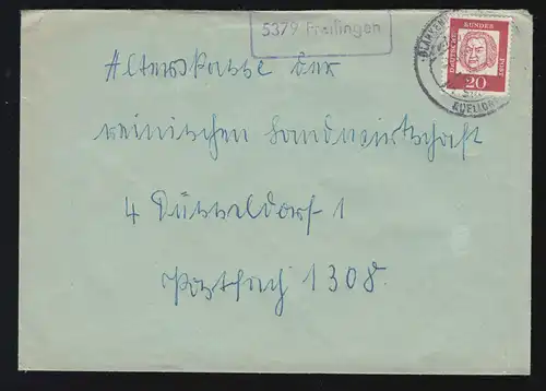 Temple de la poste de campagne 5379 Freillingen sur lettre SSt BLANKENHEIM Lieu de naissance de l'Ahr 1963