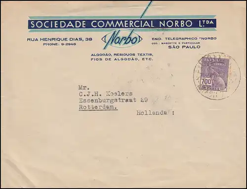 Brasilien 363 Hermes mit Globus 700 Reis EF Auslandsbrief SAO PAULO 22.9.1935 